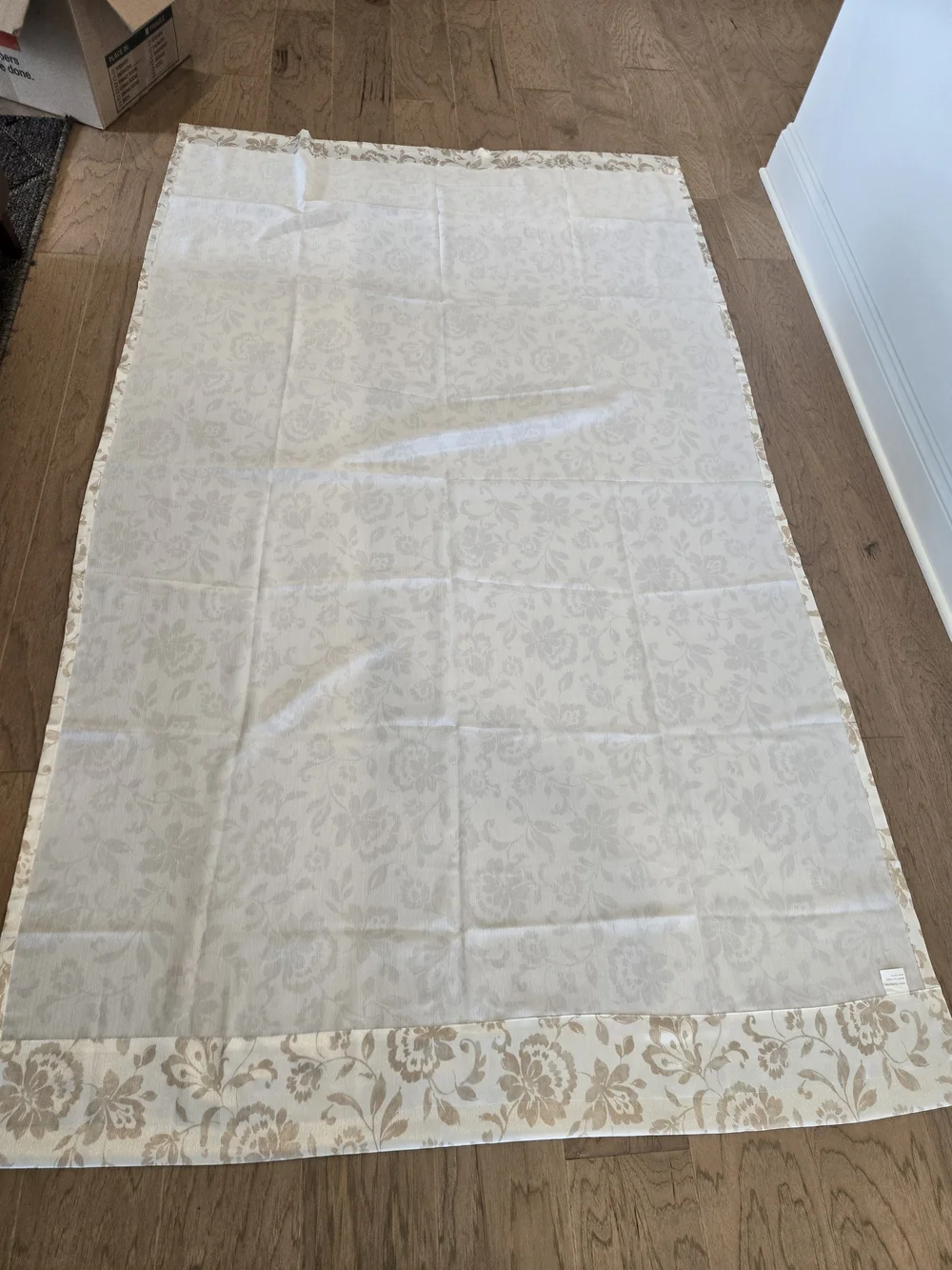 Floral Jacquard Curtain Panel in Beige and Cream, Set Of 2